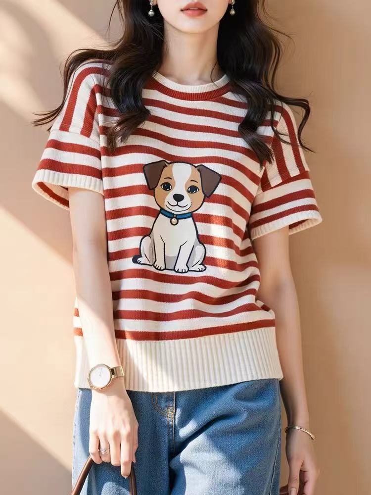 Red Graphic Print With Stripes T-Shirt