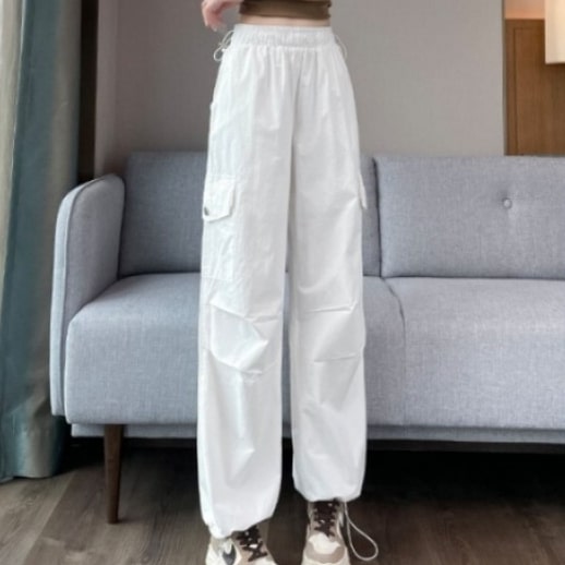 White Parachute Cargo Pants