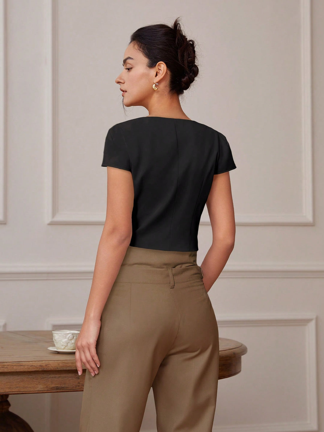 Black Front Button Top