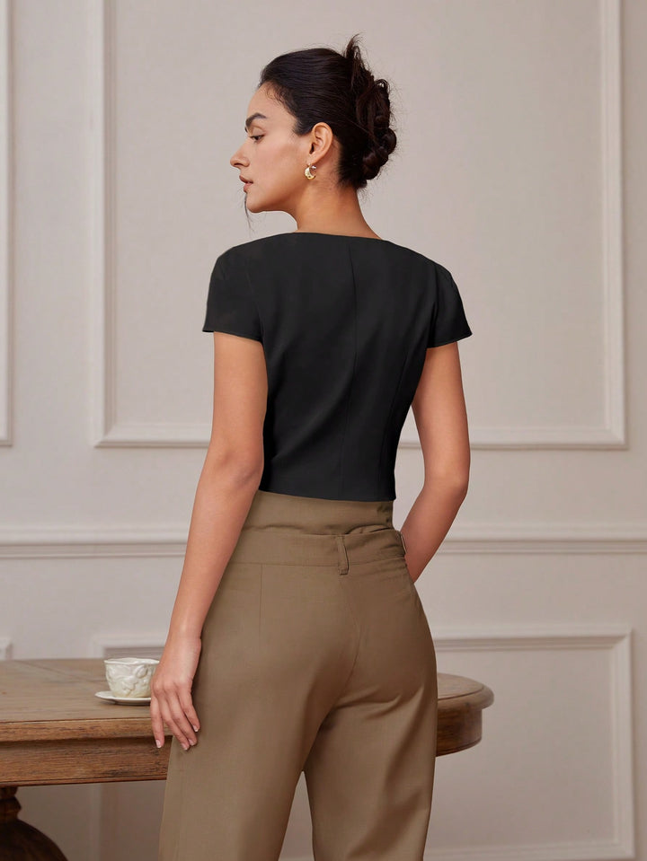 Black Front Button Top