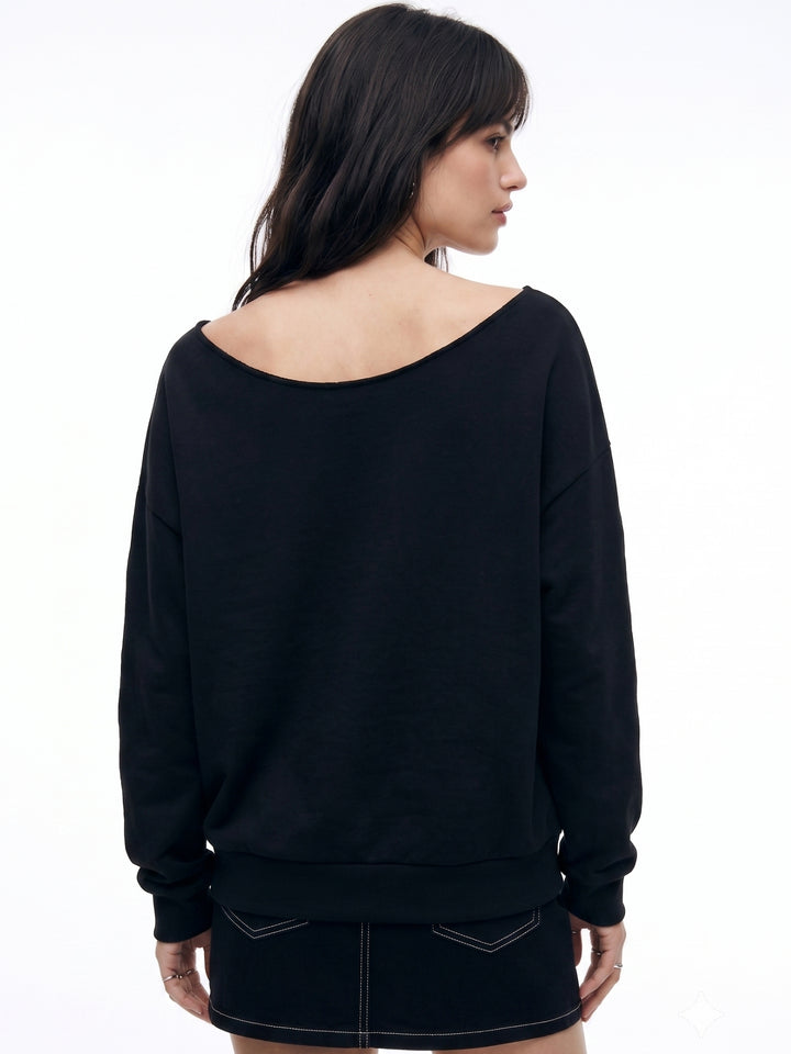 Black Sweatshirt With Metal Eyelets On The Sleeves