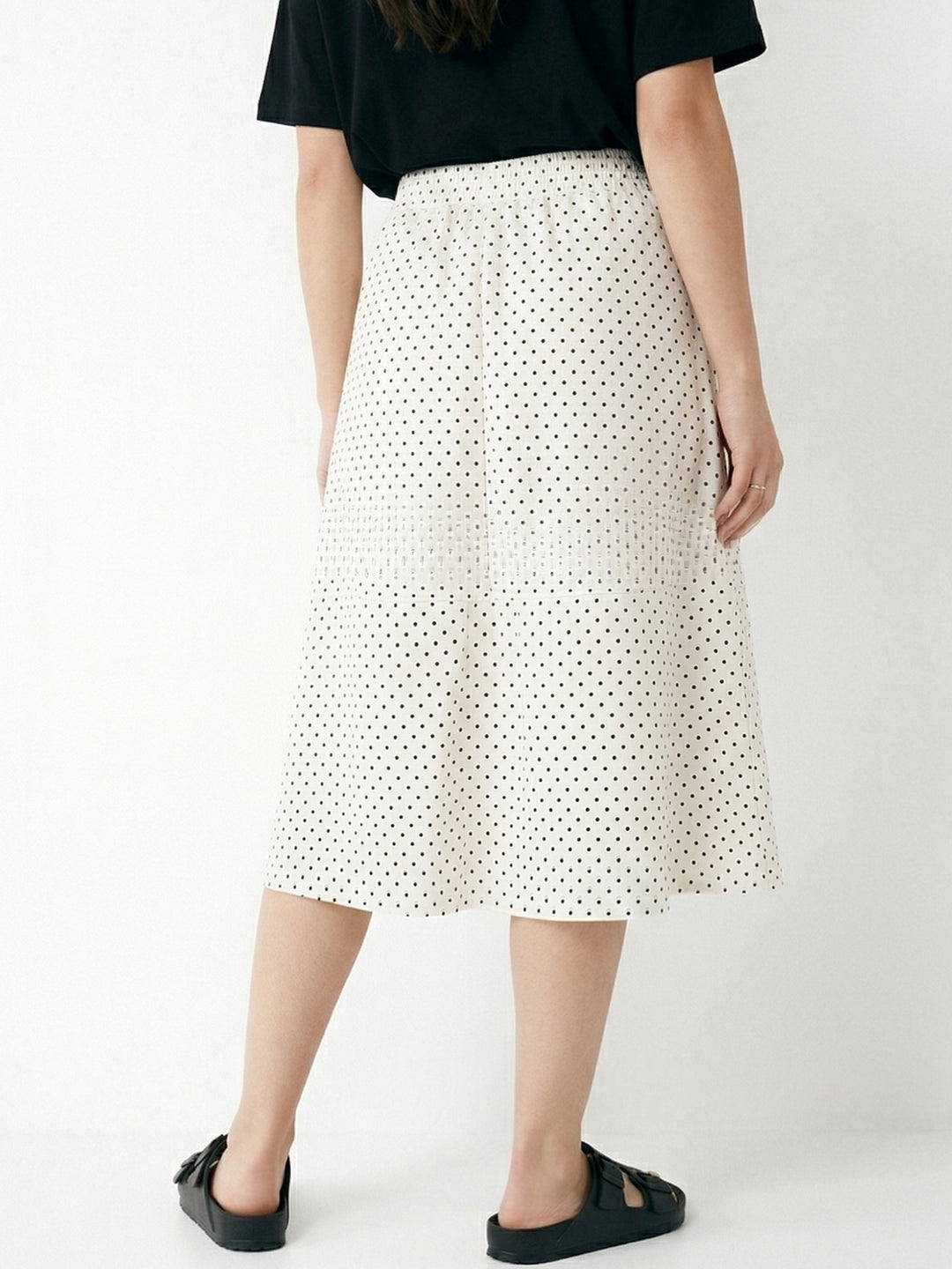 White Polka Printed Flared Skirt