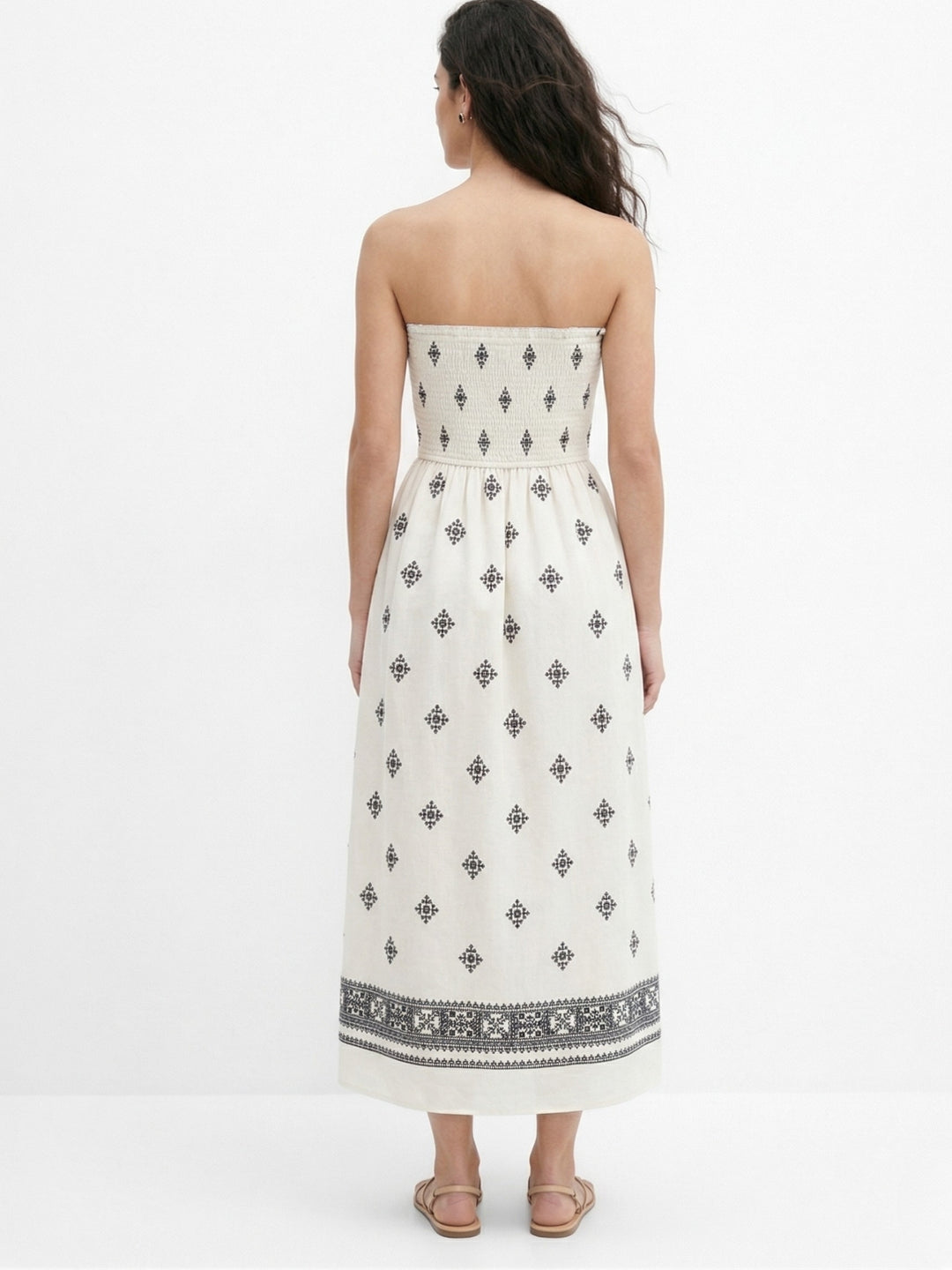White Off Shoulder Printed Dress