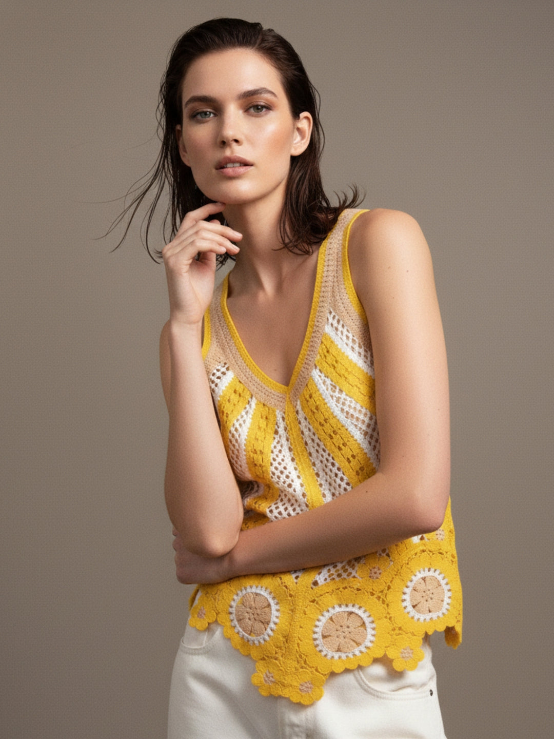 Yellow Crochet Detail Top