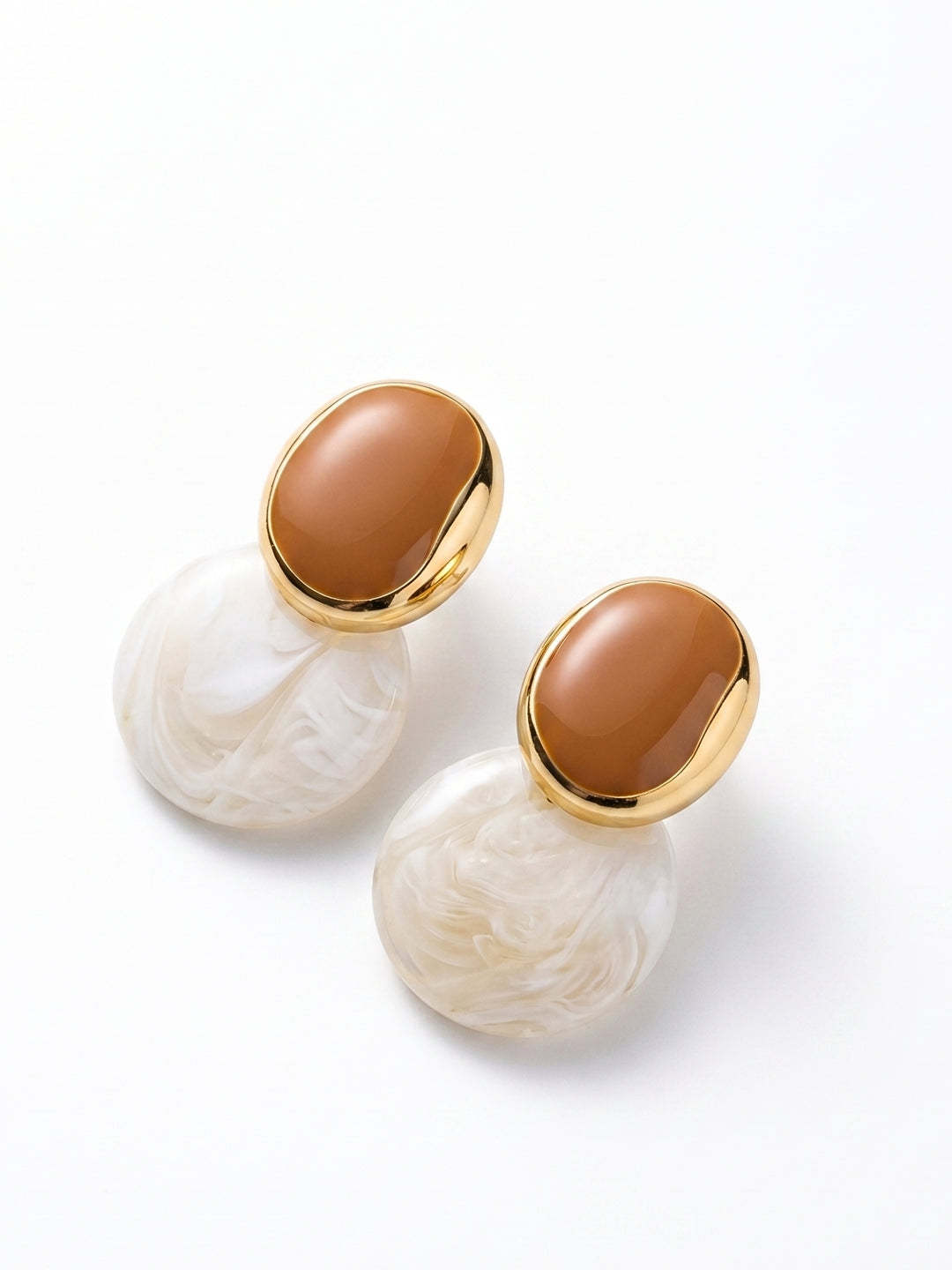 Tan Gem Stone Metal Earrings