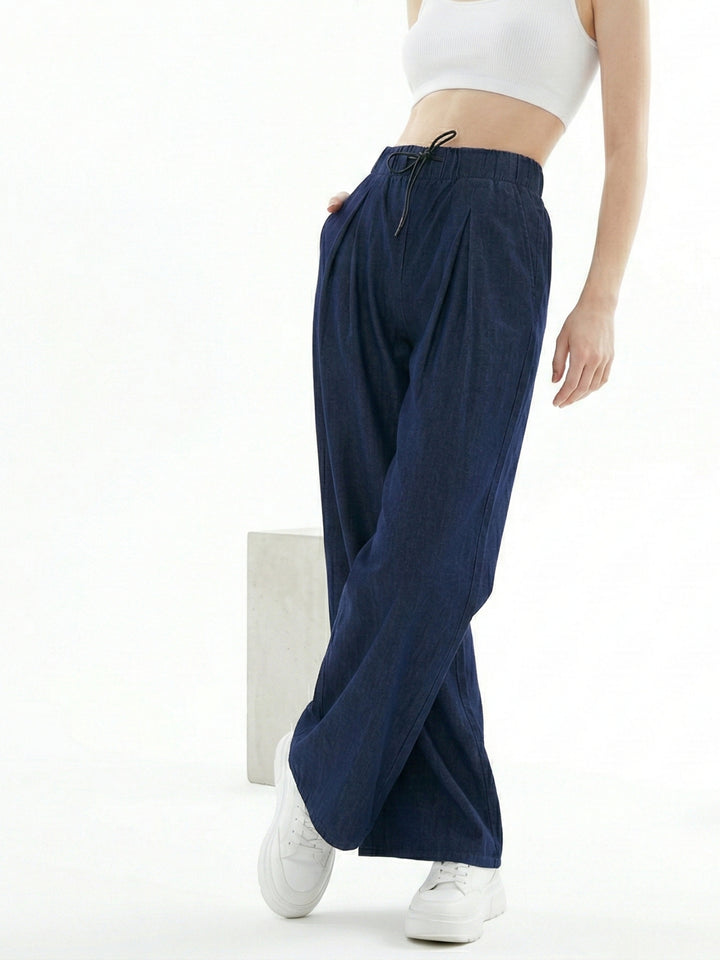 Blue High Waist Wide Leg Pant
