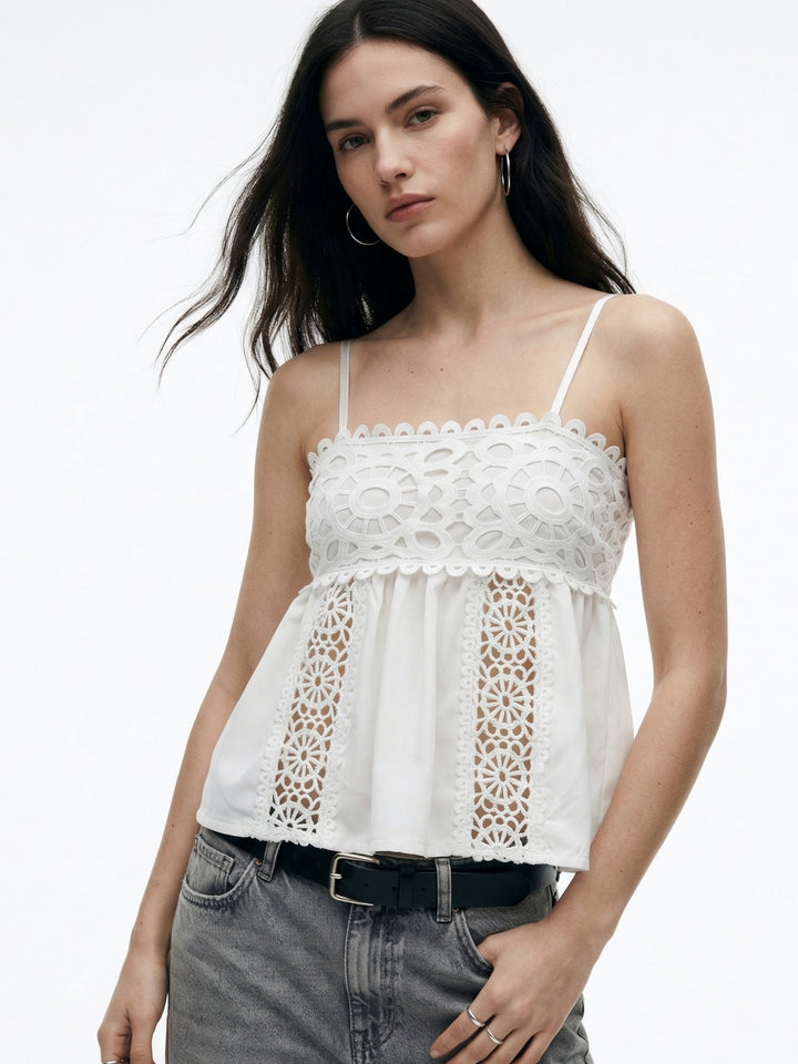 White Square Neck Lace Flouncy Camisole