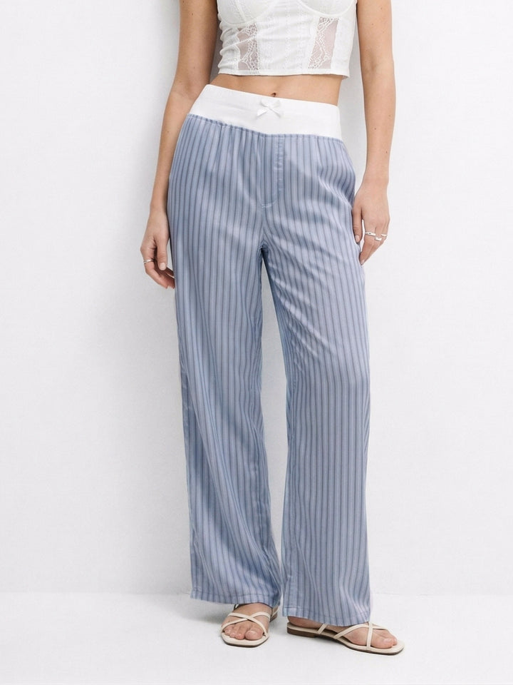 Blue Contrast Waist Band Striped Pant