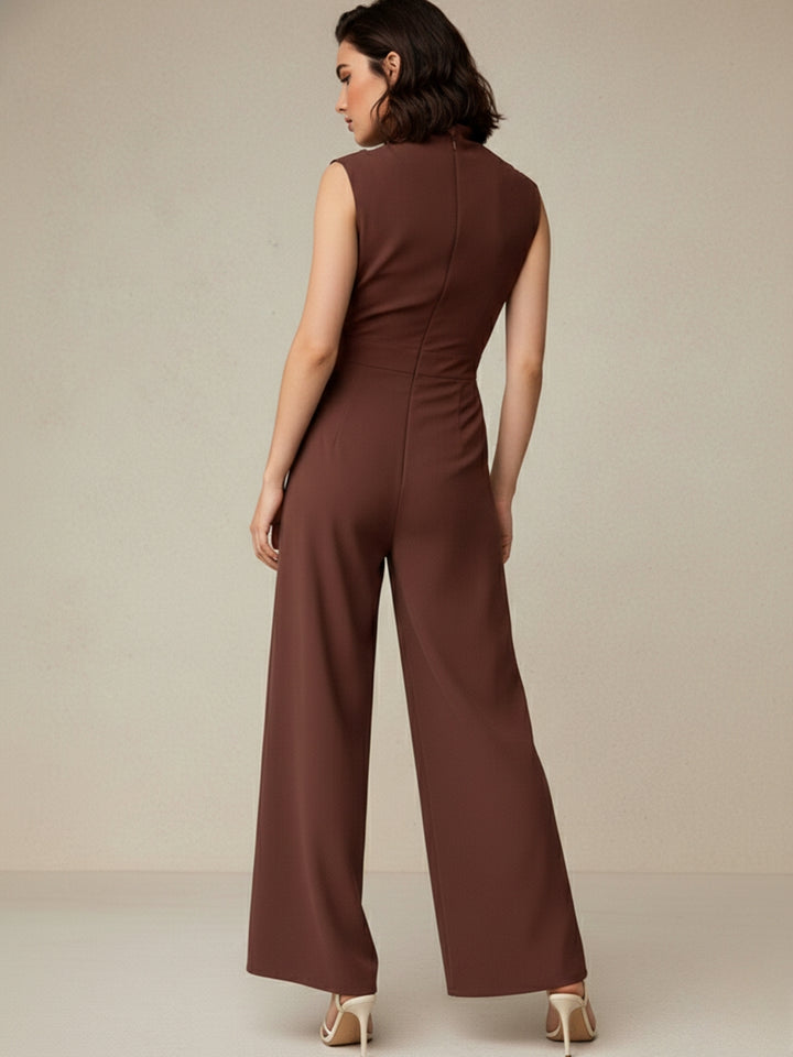 Brown One Shoulder Ruched Jumpsuit