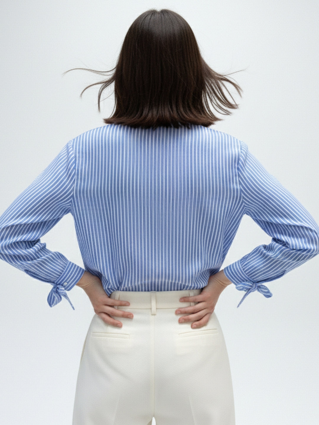 Blue Button Down Shirt With Bow Detailed Cuffs