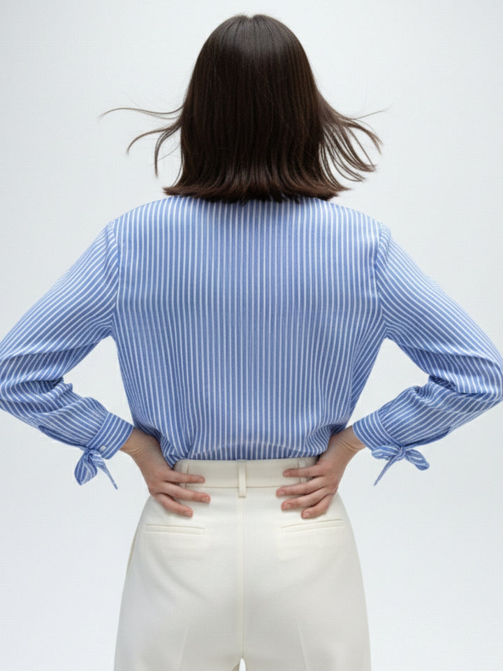 Blue Button Down Shirt With Bow Detailed Cuffs