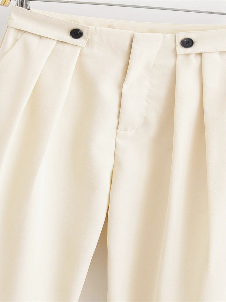 Cream High Waisted Straight Leg Trousers