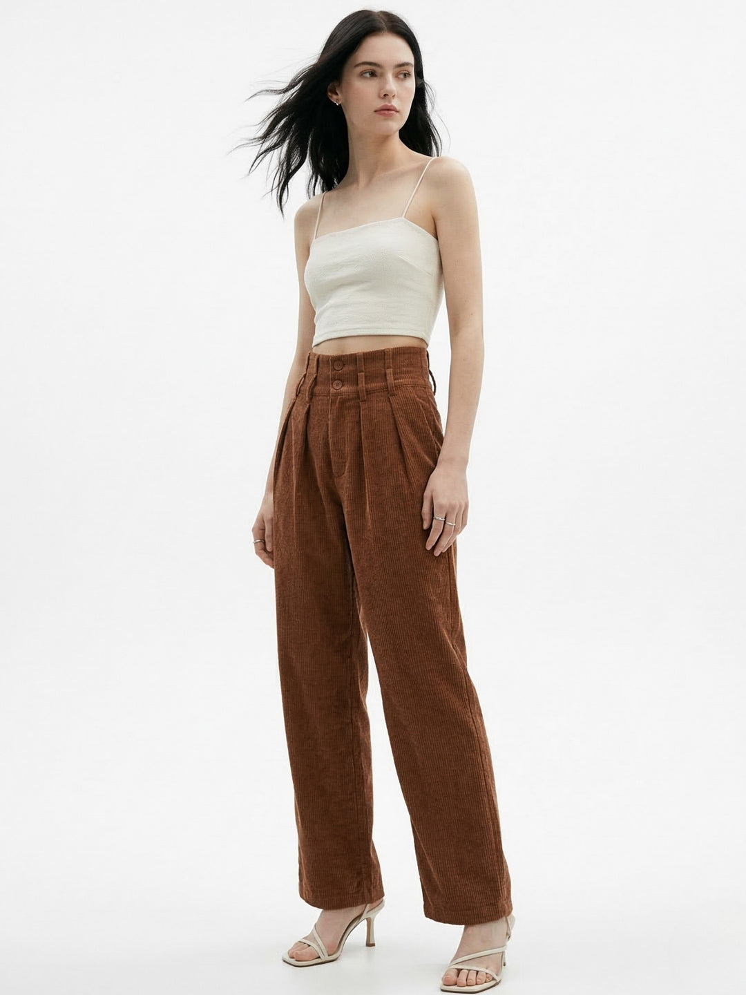 Brown High Waist Pleated Trouser With Belt