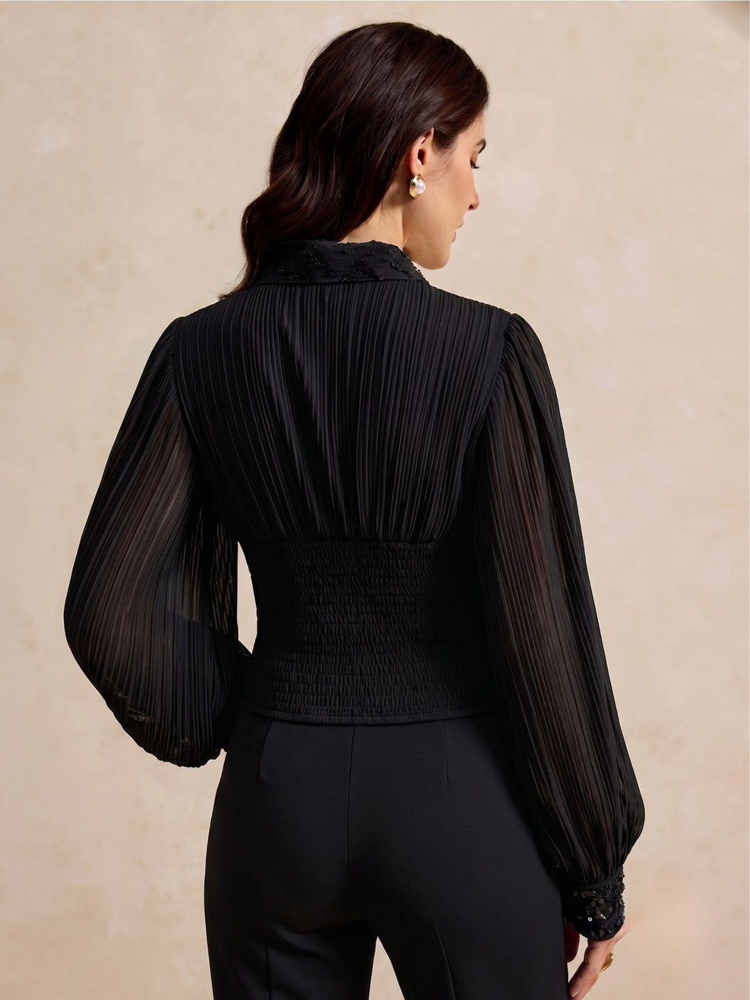 Black Balloon Sleeve Corset Fitted Top