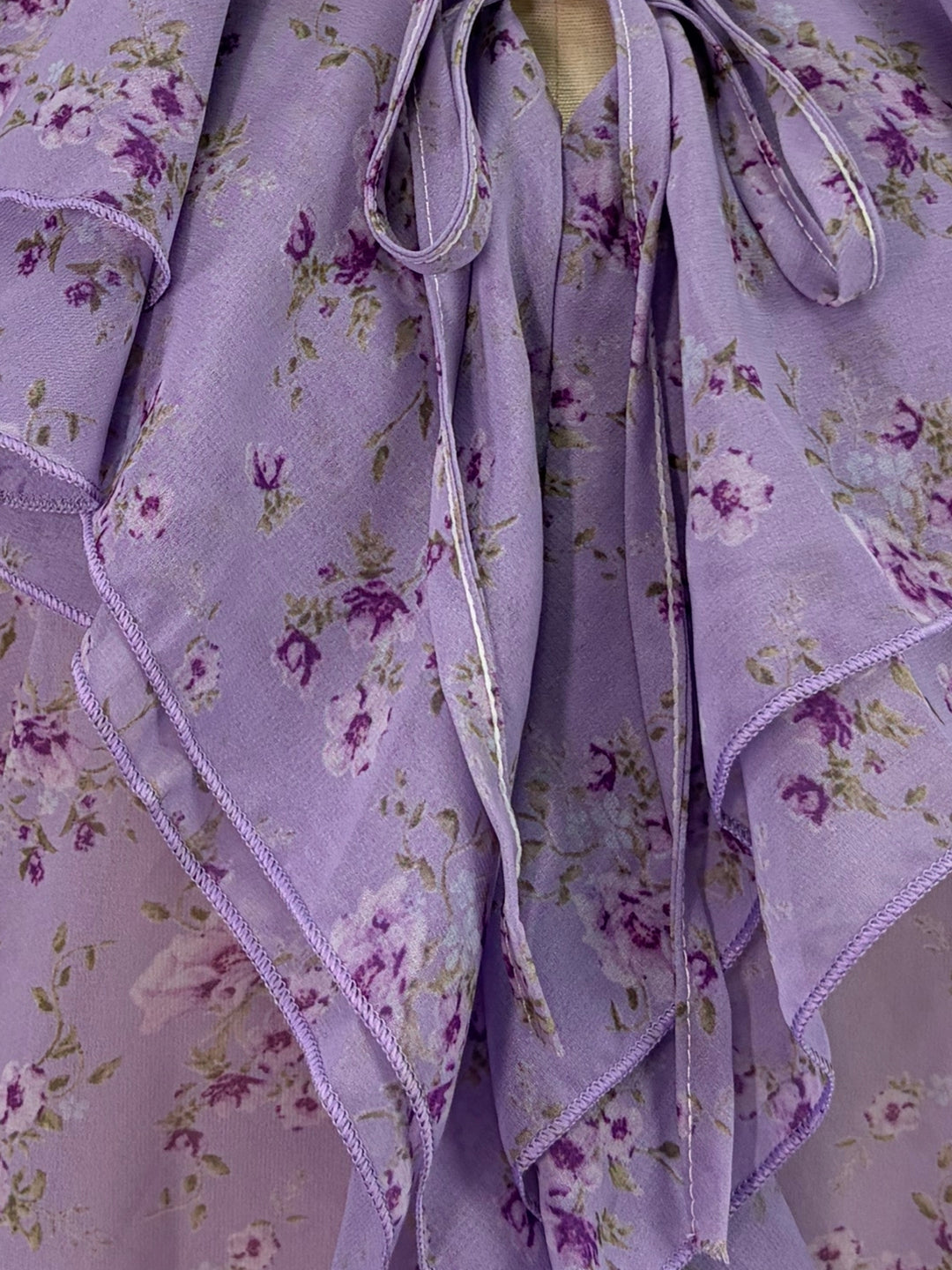 Purple Printed Ruffled Neck Blouse