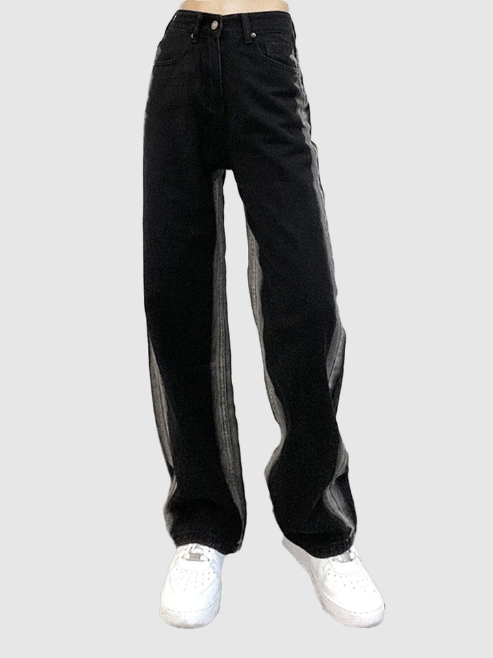 Black Dual Tone Washed Straight Denim