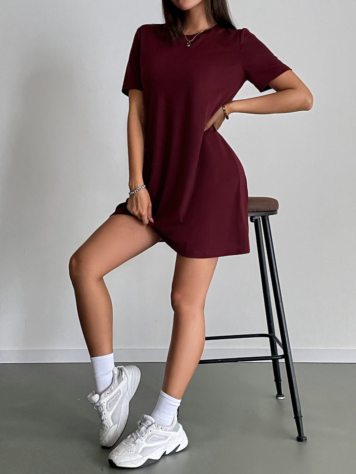Maroon Round Neck Loose Dress