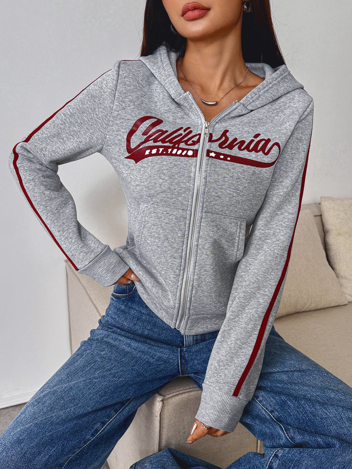 Grey Full sleeve front zip hooded jacket