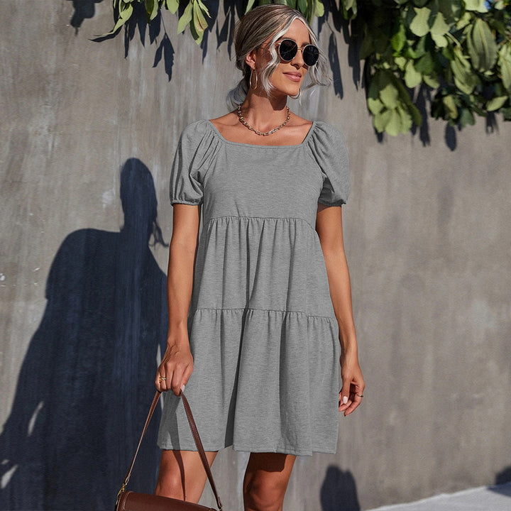 Grey Short Sleeve Flared Dress