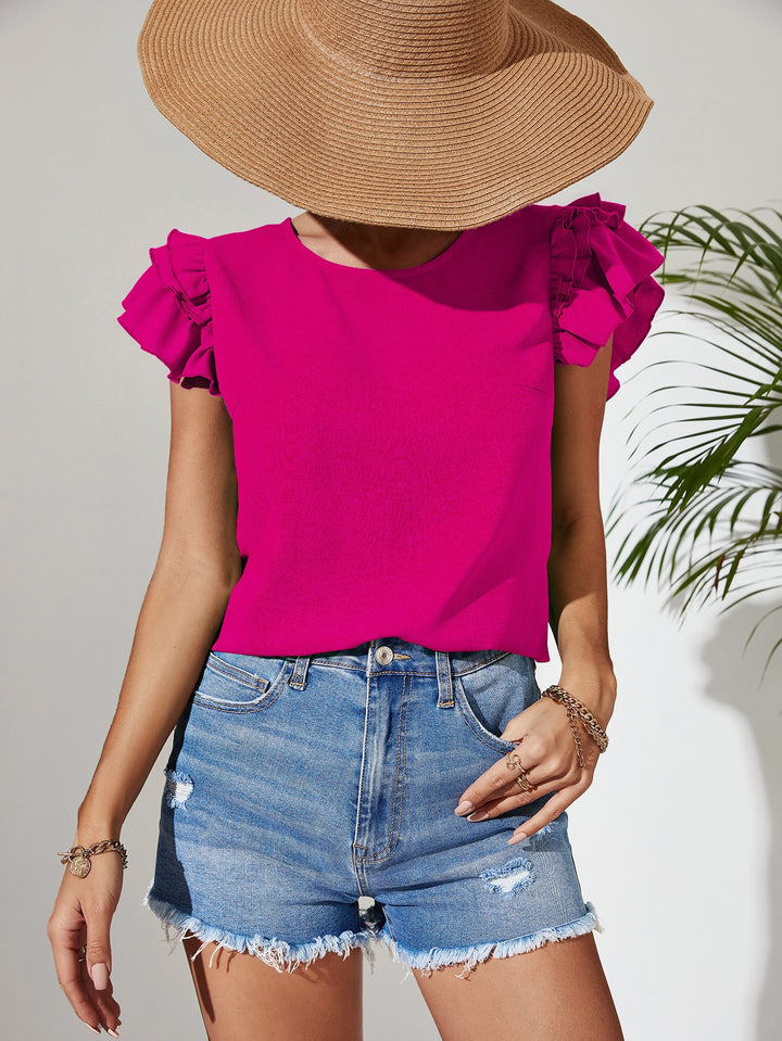 Pink Ruffle Sleeves Textured Fabric Top