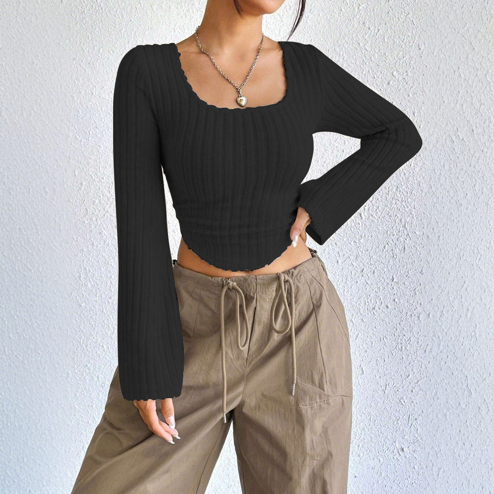 Black Bell Sleeve U-Hem Top