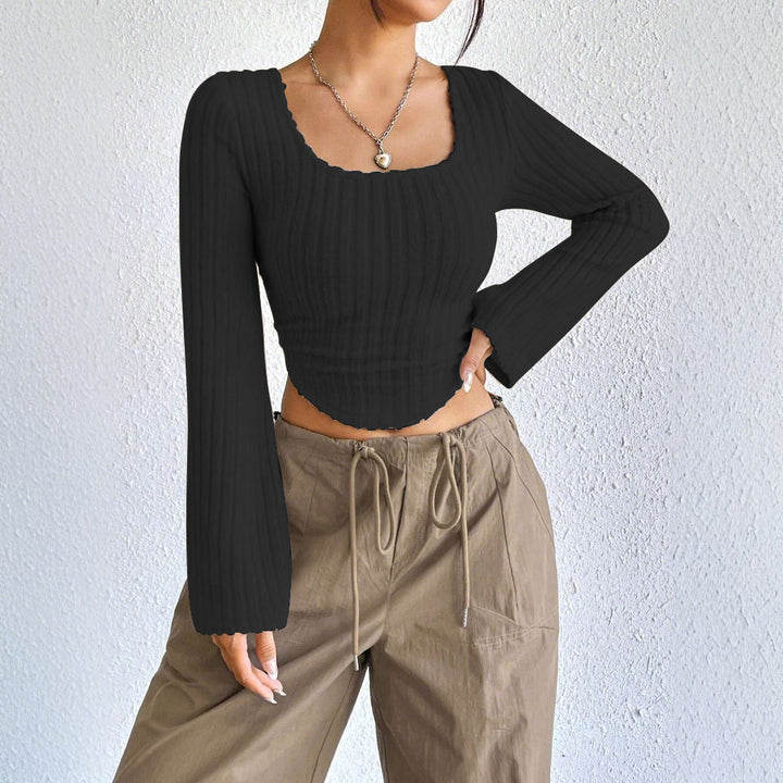 Black Bell Sleeve U-Hem Top