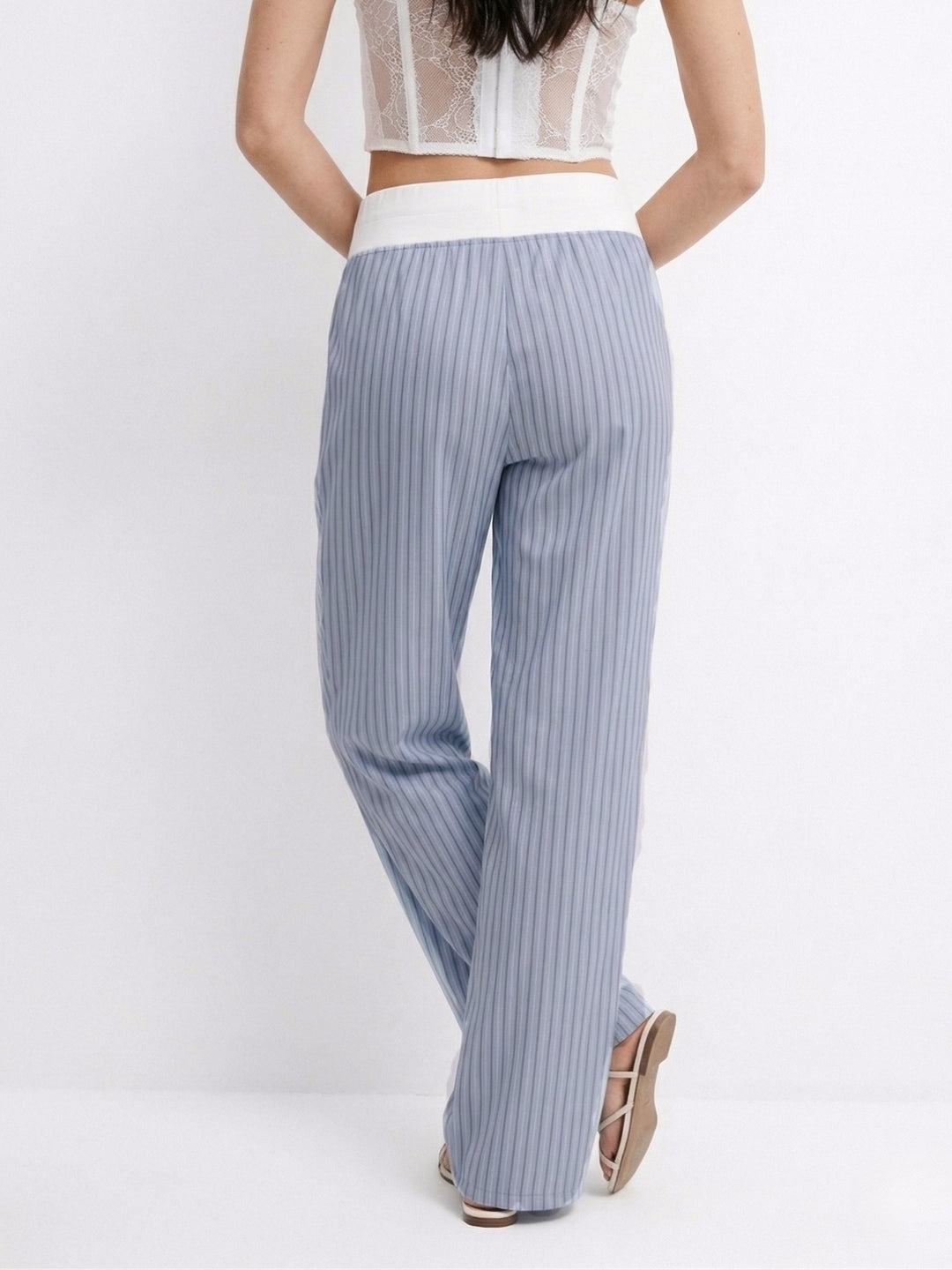 Blue Contrast Waist Band Striped Pant