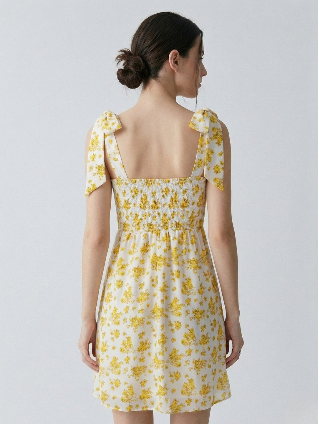 Yellow Shoulder Tie-Up Waist Fitted Dress