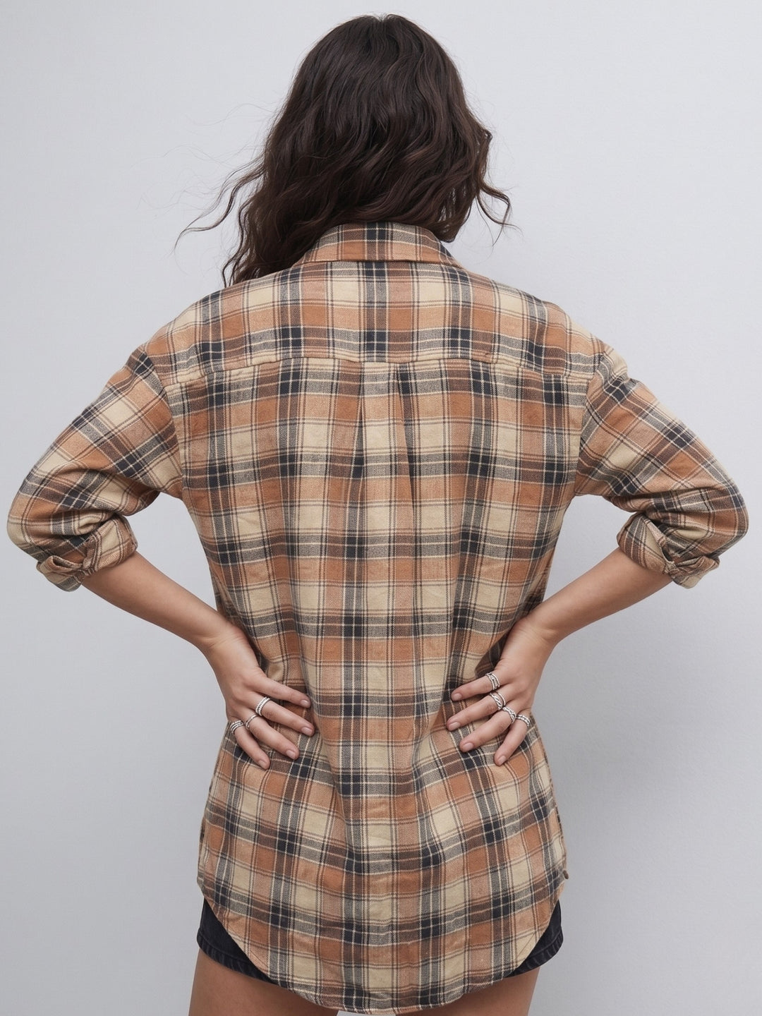Brown Longline Checkered Shirt