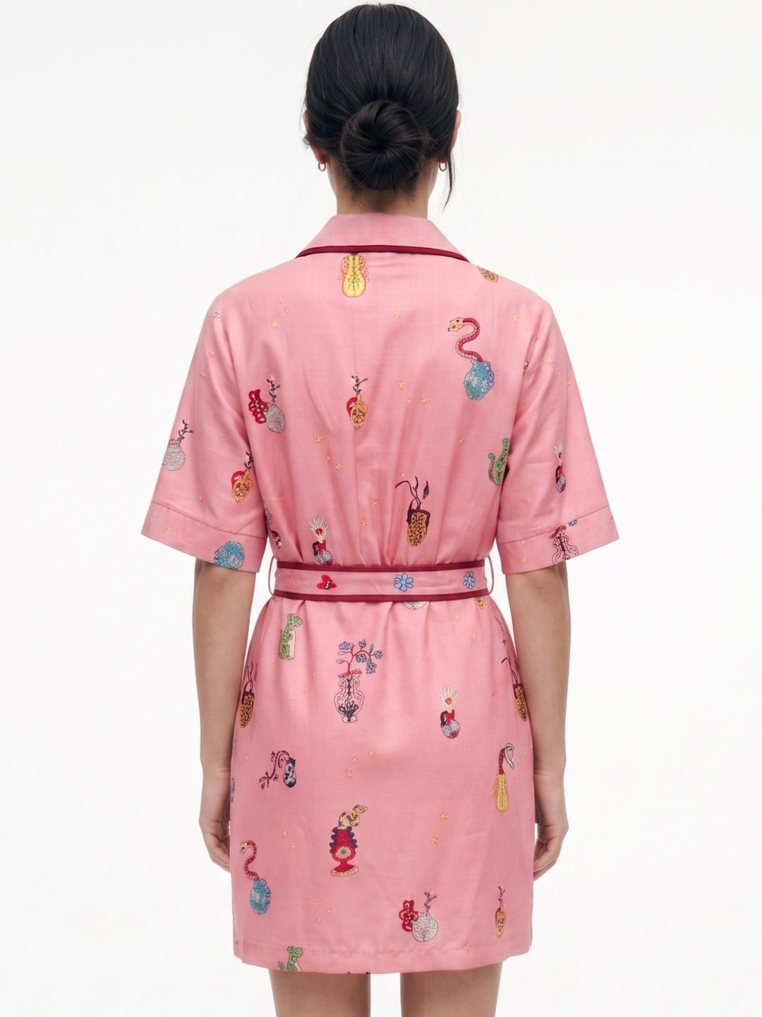 Pink Printed Collared  Dresses