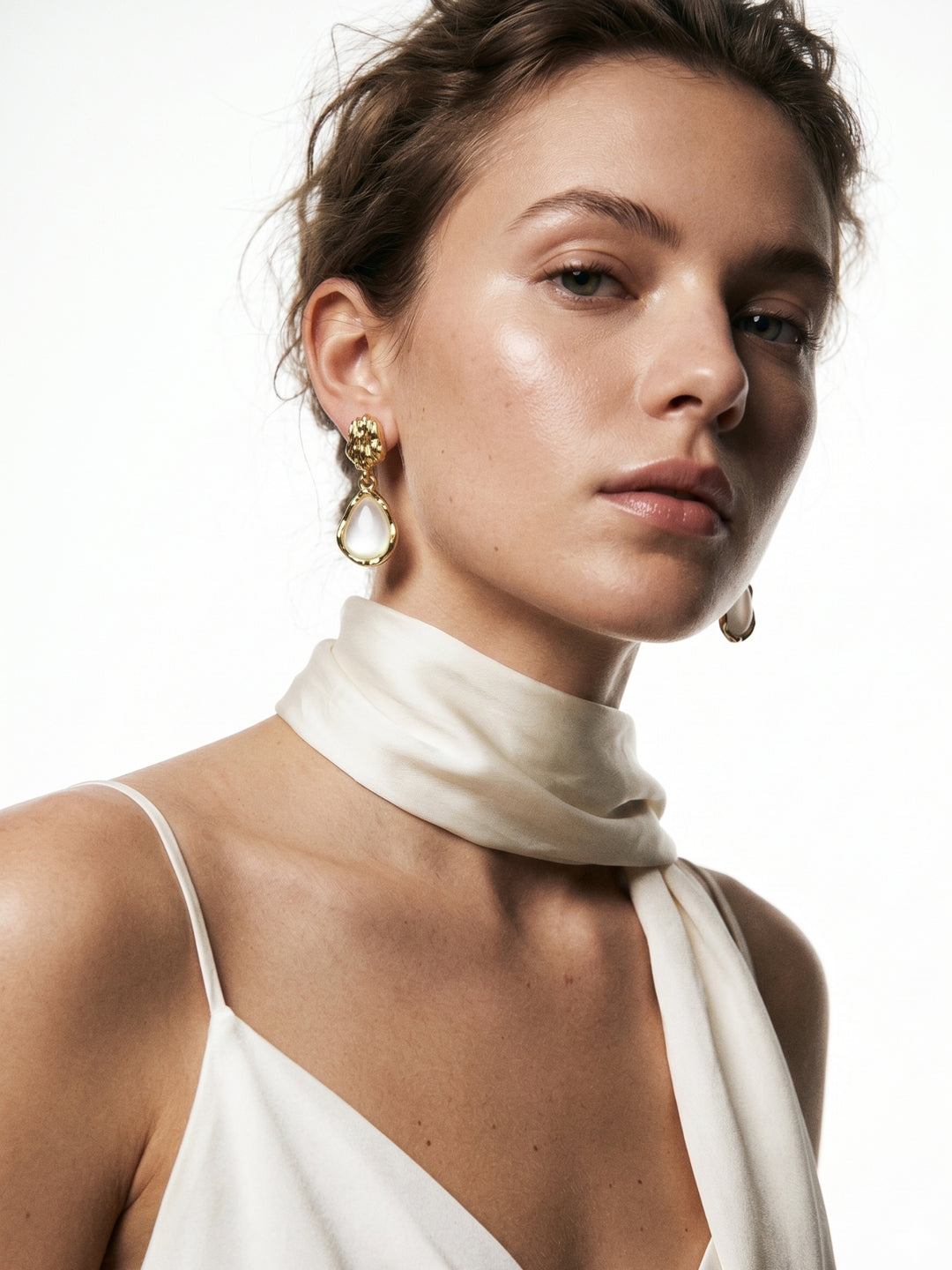 Gold Tear Drop Gem Stone  Earrings