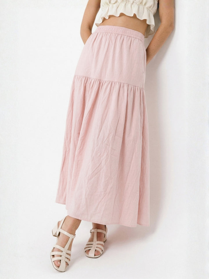 Pink High Waist Tiered Skirt