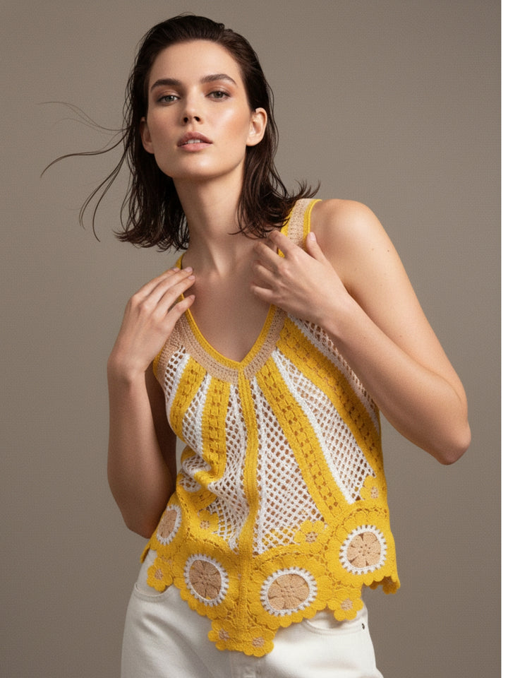 Yellow Crochet Detail Top