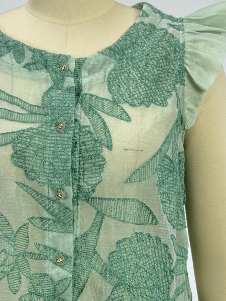 Green Textured Button Down Blouse