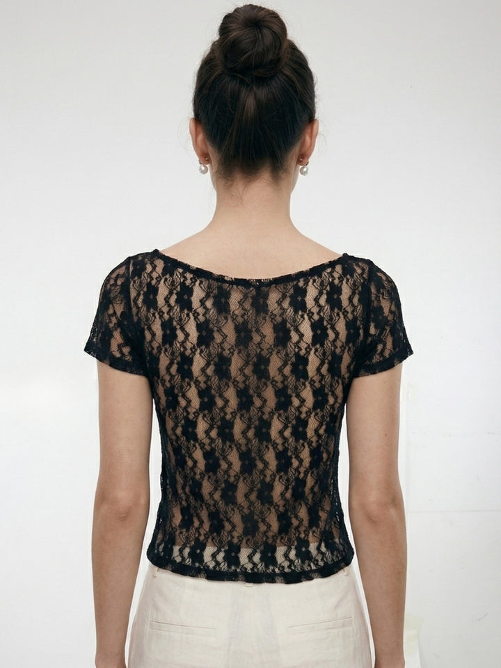 Black V Neck Lace Top