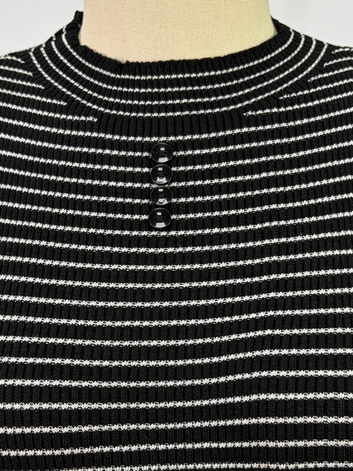 Grey High Neck Mock Buttoned Striped Tank