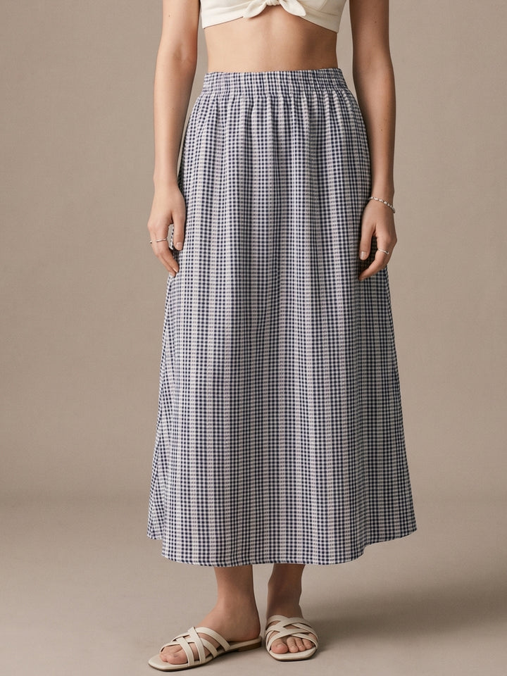 Grey High Waist Striped Flared Skirt