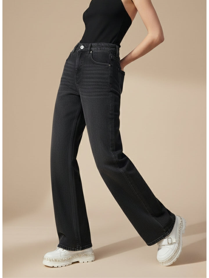 Black High Waist Washed Effect Jeans