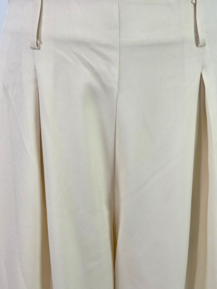 Beige Pleated Solid Trouser