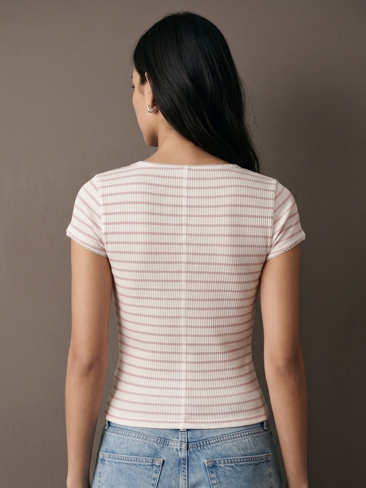 Off White Short Sleeve Front Buttoned Top