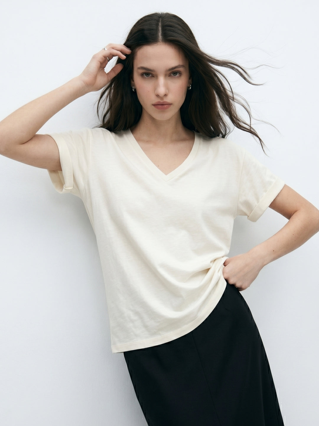 Off White V Neck Oversize Tshirt