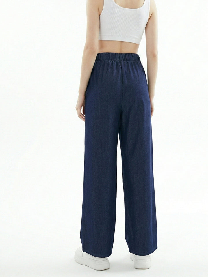 Blue High Waist Wide Leg Pant