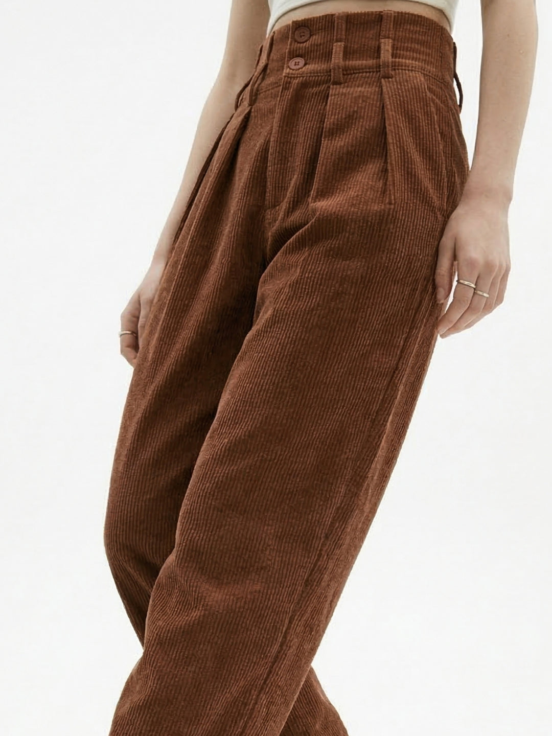 Brown High Waist Pleated Trouser With Belt