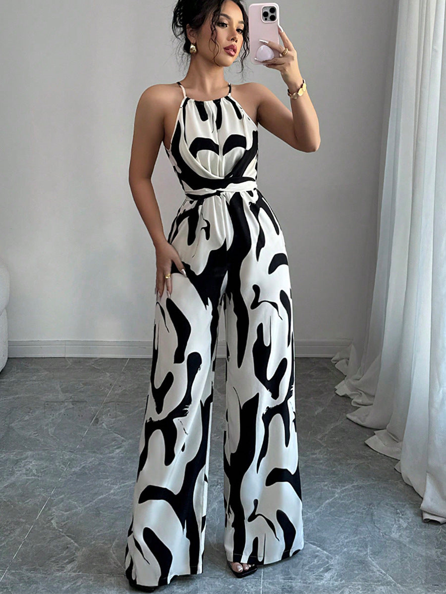 White Printed Halter Jumpsuit
