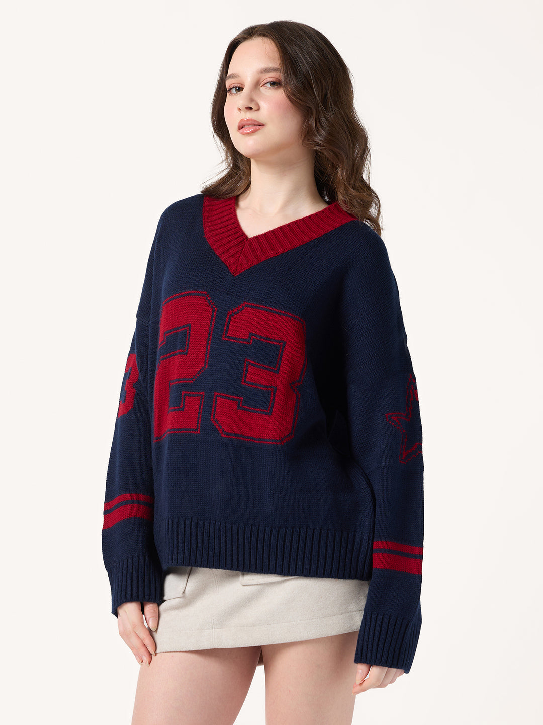 Navy Blue Varsity Graphic Sweater
