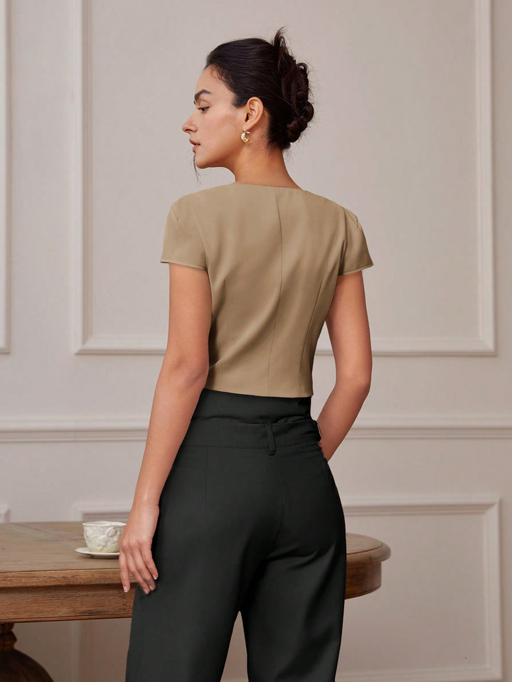 Beige Front Button Top