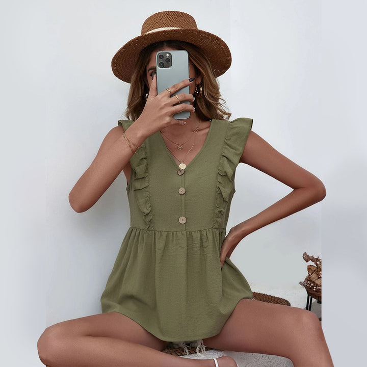Olive V- Neck Ruffle Top
