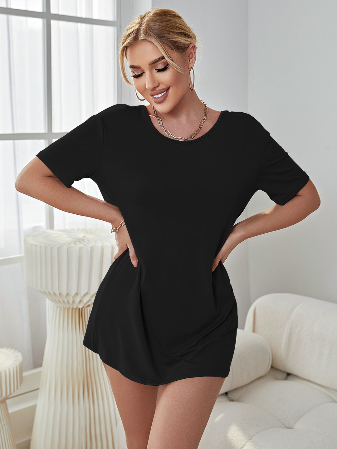 Black Drop Shoulder Relaxed Fit Mini Dress