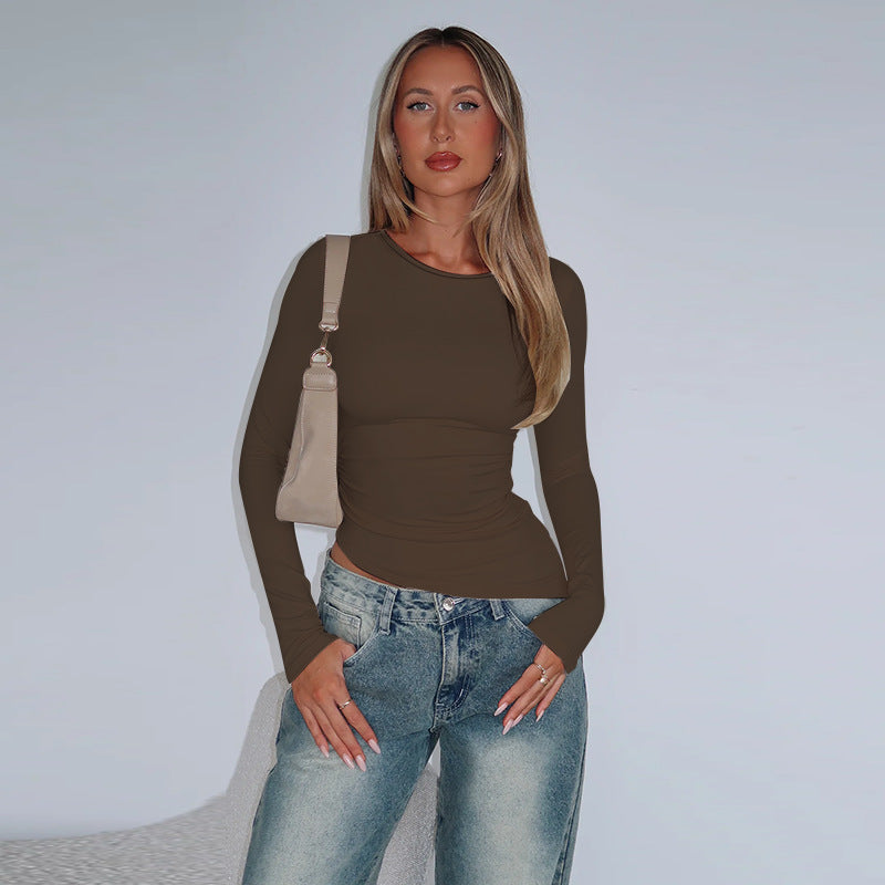 Brown Fitted asymmetric basic solid top