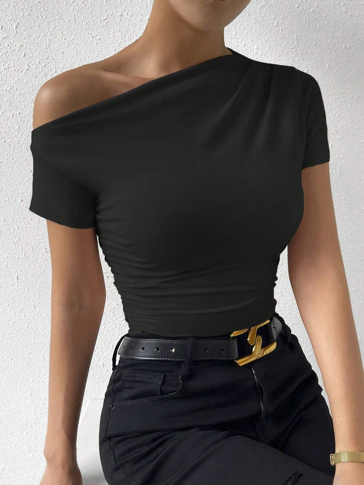 Black One- Off Shoulder Knit Top